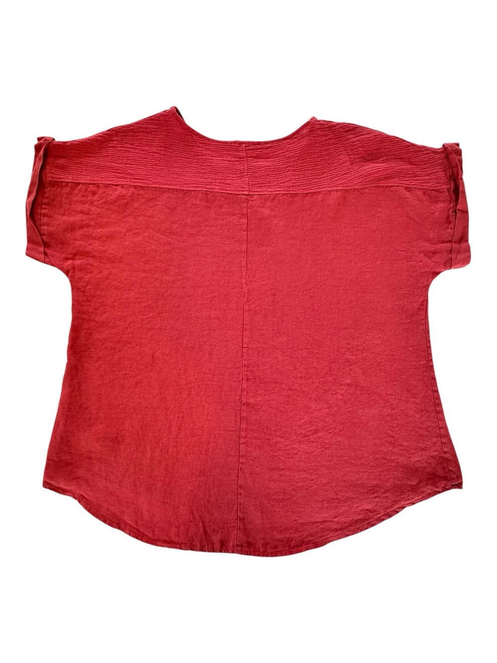 Lungo L'Arno Italian Linen Red Short Sleeve Top Women’s 1X Boxy Lagenlook Boho